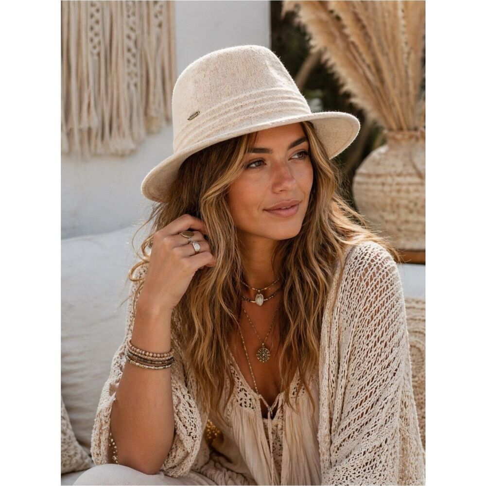 ADORA Cream Wool Fedora Hat with Black Inner Band